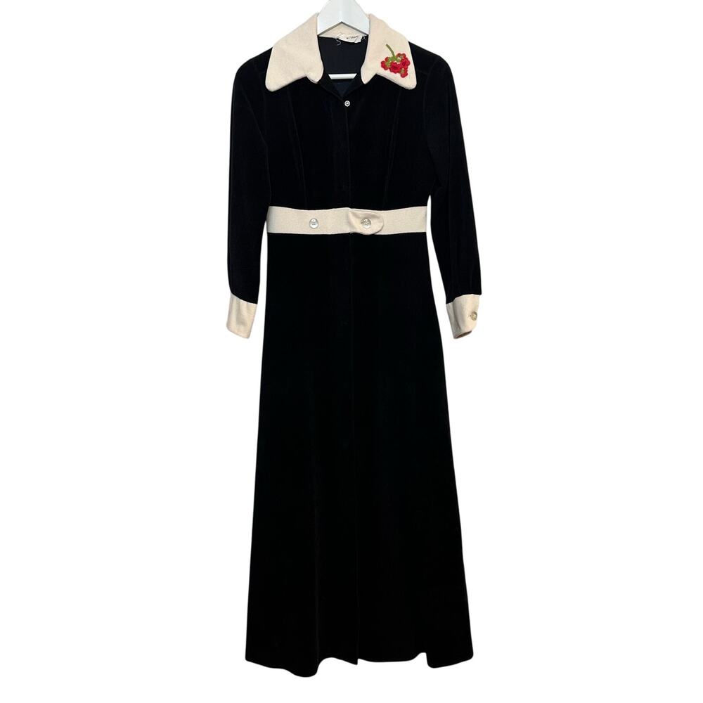 Vintage 70s Vanity Fair Maxi Dress Velour Robe Hostess House Black Velveteen